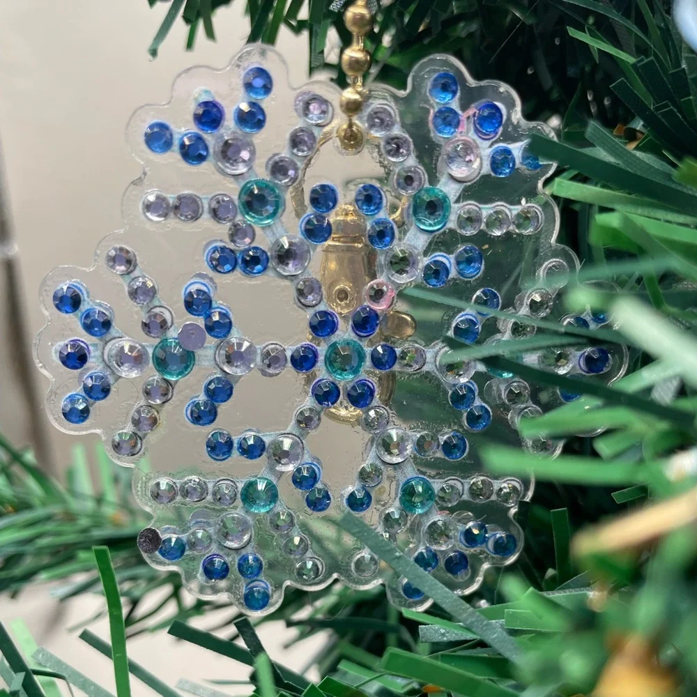 4 Christmas rhinestone snowflake ornaments. Handmade. Decorated on both sides.